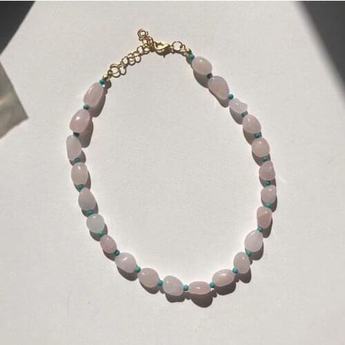 Hand-made natural stone beaded necklace gift for girl pink stone choker бижутерия 2021 banquet wedding high-quality accessories