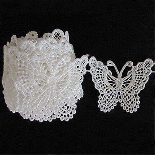 1m Vintage White Butterfly Lace Edge Trim Embroidery Applique for Sewing Cloth Craft Garment Accessories Supplies Scrapbooking