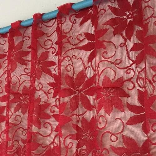 1pc Europe Red Lace Curtain Window Tulle Curtains For Living Room Kitchen Modern Window Treatments Voile Curtain Christmas Decor
