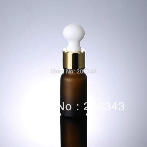10ml brown frosted bottle with shiny gold collar big white bulb ,glass dropper ,for cosmeticl packaging
