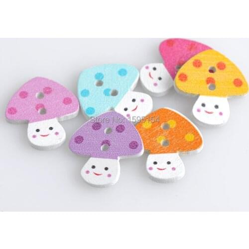 100pcs 19x17mm Natural Painted mushroom Wood Buttons 2 Holes Mix For Sewing Scrapbooking Crafts 141229-35