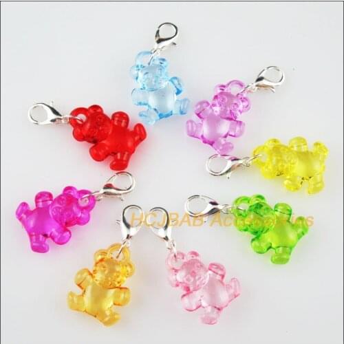 16Pcs Silver Plated Mixed Acrylic Animal Bear Charms Connectors Clasps