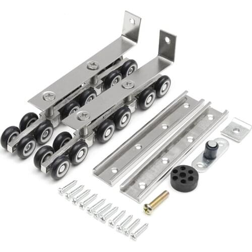 2pcs Door Wheels Roller 12 Wheels Hangers Roller Furniture Cold Rolled Steel Sliding Wooden Door Closet Hardware Mute Kit