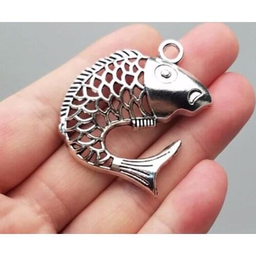 5pcs/lot--45x40mm, Antique silver plated hollow fish charm,DIY supplies,Jewelry accessories