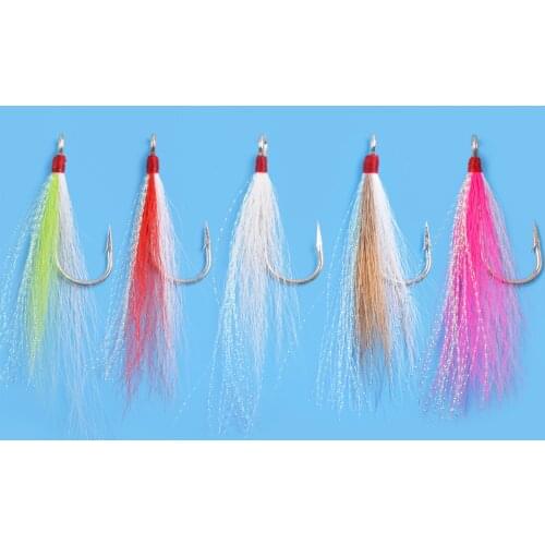 5Pcs Bucktail Teasers Fishing Hooks Stainless Steel Hook And Fishing Plugs Lures Buck Tail Jig Lures Rig For Catfish Bass