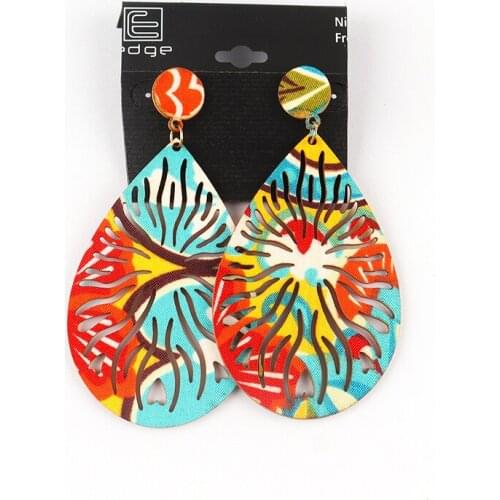 Free shipping!2021 Hot Sale African Pattern Fabric Wooden Earrings can mixed 4 colors