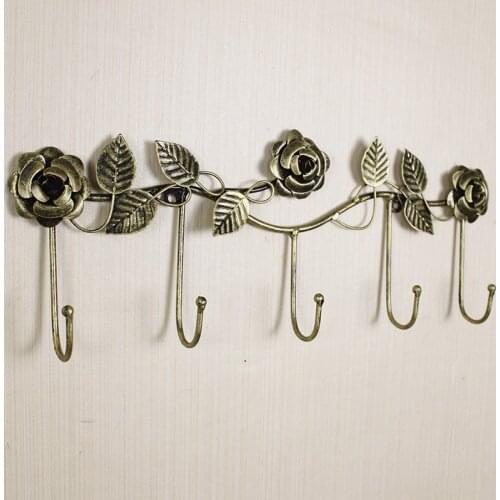 European-style iron rose design decorative wall hook wall-mounted coat hanger storage rack key holder organizer home decor