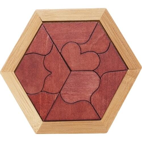 Wood Educational Early Learning Wooden Puzzles Heart-shaped Tangram Jigsaw Board Game toys for children educational
