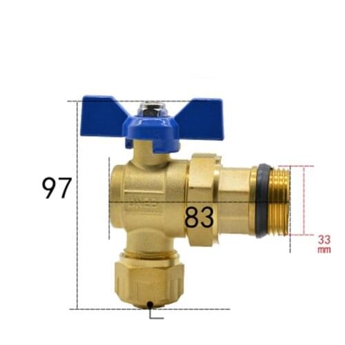 DN25 G 1" BSPP Male Fit 26/32mm ID/OD PEX Tube None Brass Angle Ball Valve With Blue Handle For Water Mainfold