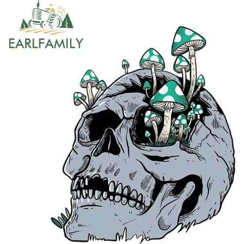 EARLFAMILY 13cm x 10.9cm for Skeleton Mushroom Creative Car Sticker Laptop Stickers Race Car Vinyl Body for Car Window Decal