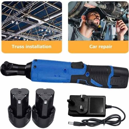 Right angle wrench electric cordless electric nuts wrench 12V ratchet wrench remove screws nuts auto repair tools two batteries