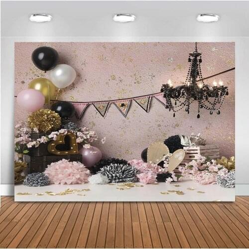 Newborn Baby Portrait Backdrop Photo Shoot Balloons Flowers Pink Wall Kids Birthday Party Background Photocall Decoration