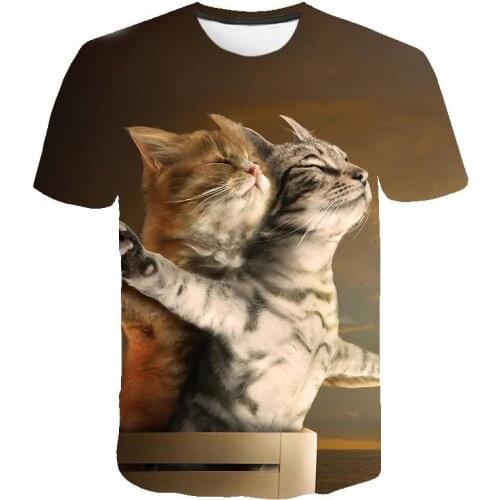 Fashion cute cat mens T-shirt couple cat 3D print cat daze cute and funny T-shirt homme O-neck Short Sleeve oversized T-shirt