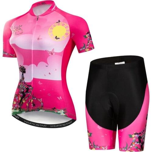 Hots 2019 Women Cycling Jersey Set Uniforme Ciclismo Pro Mtb Conjunto Ciclismo Hombre Cycling Set Creative Green Pink Jerseys