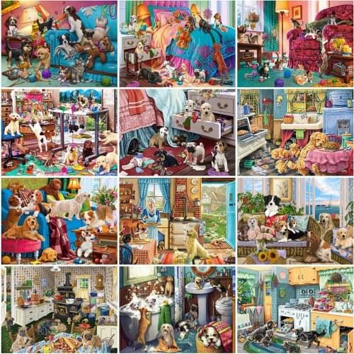 HUACAN 5D DIY Diamond Embroidery Dog Full Square Drill Handmade Gift Diamond Painting Animal Mosaic Needlework Home Decoration