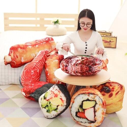 Simulated Food Pillow Stuffed Sushi pork Ribs egg Tart beefsteak nori Rice salmon Snack Sofa Plush Doll Toy Kid Gift