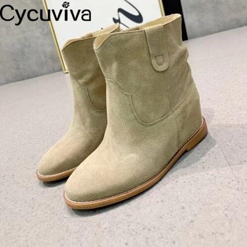 Classic Suede Ankle Boots Women Shoes Round Toe Height Increasing Women Boots Casual New Chelsea Boots Female Botas Shoes Winter
