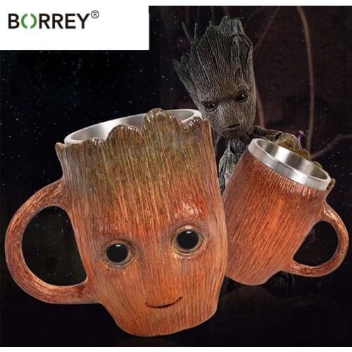 BORREY Coffee Mugs Creative 3D Treeman Cup Hotel Mug Groot Cup Stainless Steel Cute Breakfast Milk Drinkstumbler Cup Restaurant