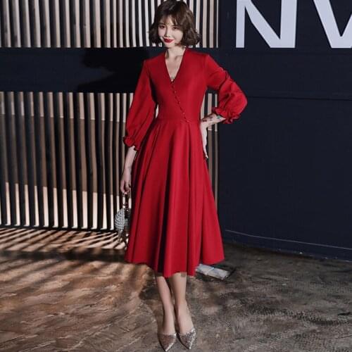 2020 Cocktail Dress Summer V-Neck Half Sleeve Burgundy Women Simple Party Fashion Designer Short Cocktail Gowns