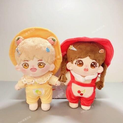 20cm Doll Clothes Set Kawaii Plush Toys Pineapple Cherry Shirt Suspender Pants Hat Dolls Accessories(No Doll)