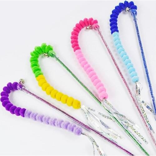 Cat Wand Toy Plush Interactive Toy Creative Cat Teaser Stick Toy Kitten Play Wand Colorful Plush Ball Toy Training Toys