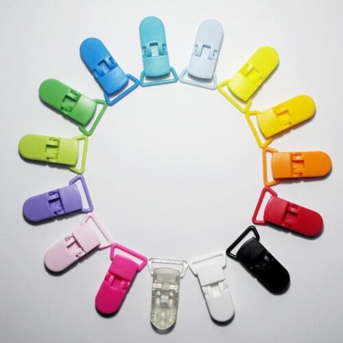 Mix 15 Colors 200 pcs/lot Eco-friendly 20x42mm Plastic Pacifier Clips Holder Soother Baby Dummy Clips Chain For 20mm Ribbon