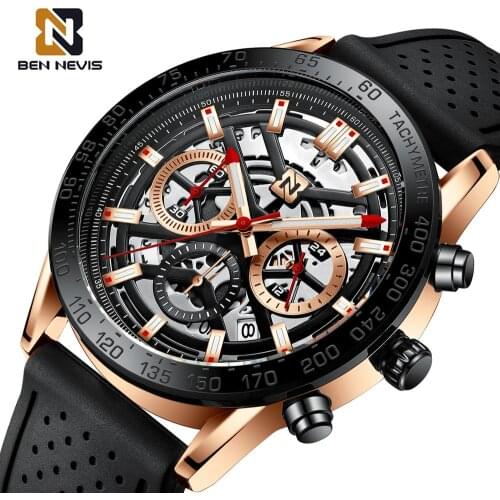 BEN NEVIS 2020 Mens Quartz Wrist Watch with Silicone Band Calendar Display Luminous Hands Daily Waterproof Relogio Masculino