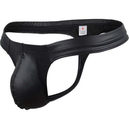 Brand Mens Thongs Mens G Strings Fashion Underwear Penis Pouch Sexy Imitation Leather Tanga Hombre Gay Mens Thong Underwear