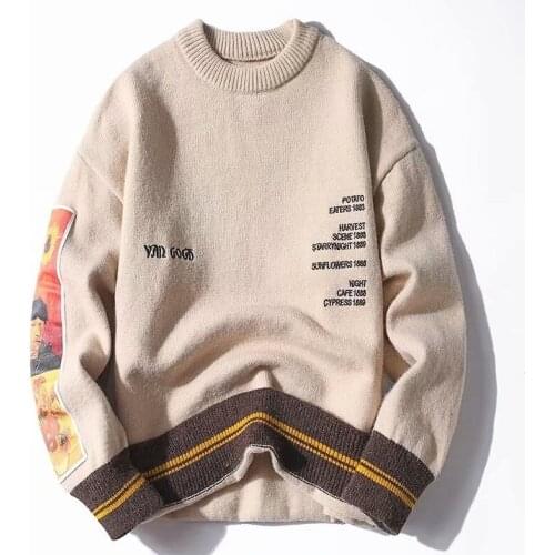 2021 Man sweater Patchwork Sleeve Pullover Knit Sweater 2021 Mens Hip Hop Embroidery Crewneck Knitwear Sweaters Streetwear Tops