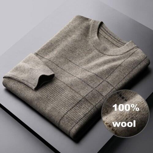 Classic Autumn Winter Mens Sweaters Luxury 100% Wool Round Collar Thicken Male Sweaters Fashion Fit Keep Warm Man Sweaters
