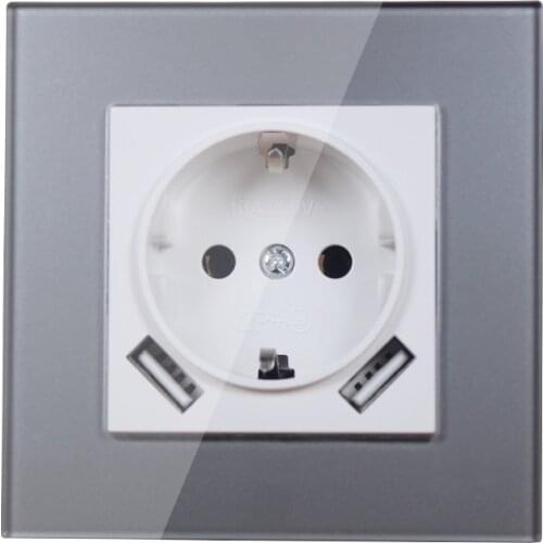 USB Wall Socket charger Free shipping Double USB Port 5V 2A usb wall outlet high quality Silver Acrylic LDS-01
