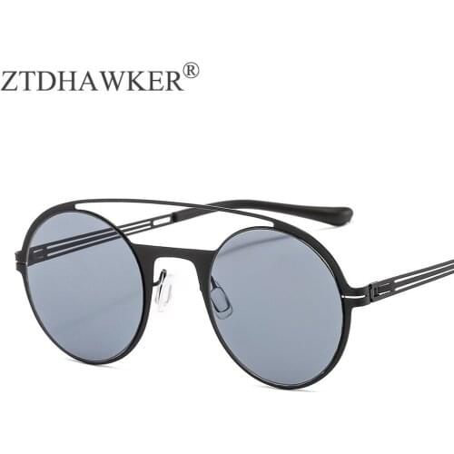 New Men and Women Fashion Glasses Round Frame Stainless Steel Elastic Temple Sunglasses Personality