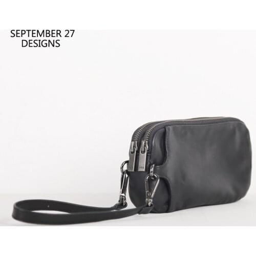 New Style Clutch Bag Men Genuine Leather Luxury Handmade Casual Wrist Strap Cell Phone Wallet Double Zipper Long Storage Purses