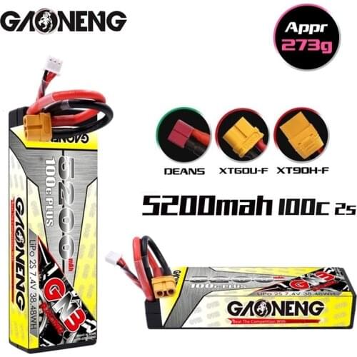 Original GNB 5200mAh 2S 7.4V 100C MAX 200C Hardcase LiPo Battery Pack with Dean T Plug or XT60 for 1:10 RC Car Boat Parts
