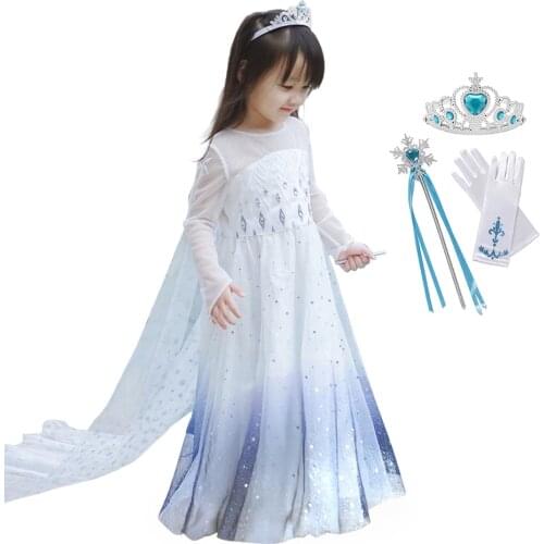 Snow Queen 2 White Girls Anna Elsa Dress Cosplay Costume Kids Halloween Sequins Gowns Elza Princess Dress for Girl Birthday Wear
