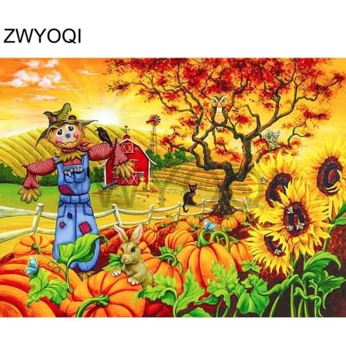 Full Round Diamond mosaic scarecrow Full Square Diamond embroidery Sunflower scarecrow pumpkin DIY Diamond painting Cross stitch
