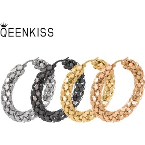 QEENKISS EG834 2021 Fine Jewelry Wholesale Fashion Woman Girl Birthday Wedding Gift Round Titanium Stainless Steel Hoop Earrings