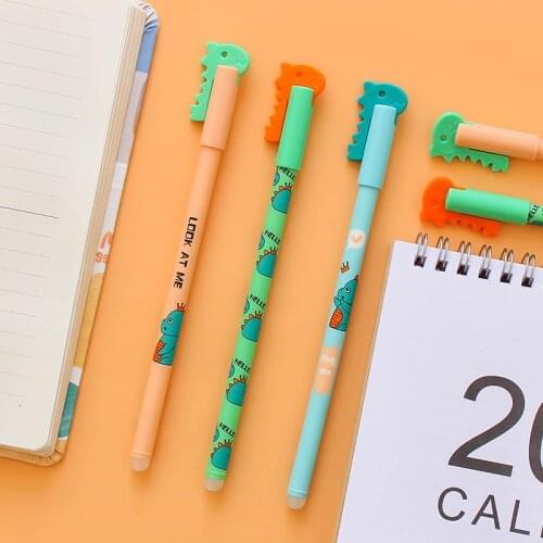Cartoon Dinosaur Erasable Pen Student Cute Stationery 0.38mm Black Gel Pen School Office Supplies Korean Stationery
