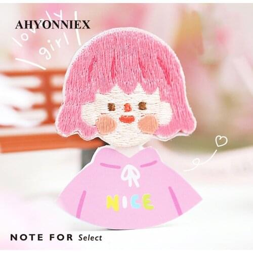 AHYONNIEX Cute Girls Fabric Embroideried Patches for Bag Jeans Iron On Patches for Clothes DIY Patches for Student Notebook