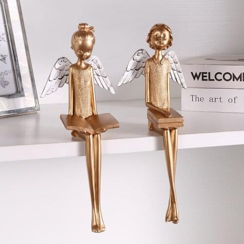 Nordic Cute Reading Book Angel Girl Boy Resin Ornaments Childrens Room Bookshelf Figurines Decoration Home Bedroom Accessories