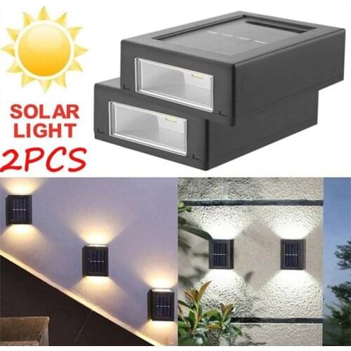 2PC Modern Solar Panel 2LED Light Power Garden Outdoor Lighting Waterproof Wall Lamp Light Up And Down warm and white light