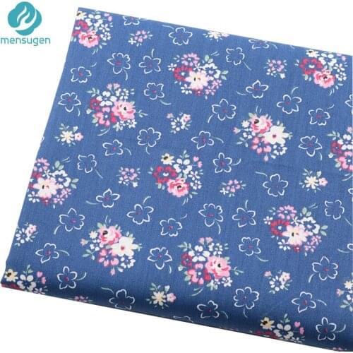 Fabric Meter Blue with Pink Flower Cotton Fabrics for Dresses Sewing Baby Girls Skirts Blankets Cushions DIY Sewing Cloth
