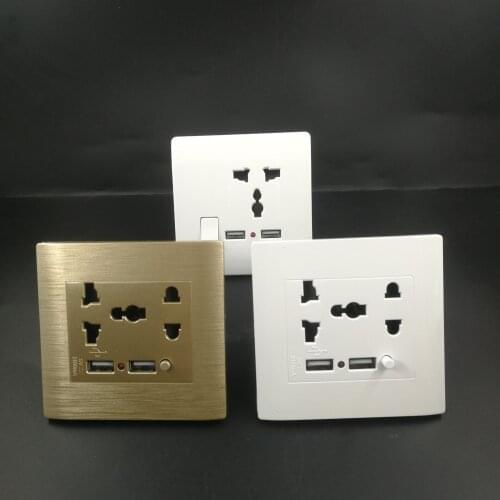 Universal 5 Holes Dual USB Charger Wall Power Socket White Panel LED Indicator 5V 2.1A 2100ma Mobile Port Socket