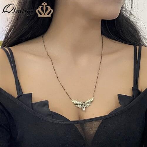 QIMING Deaths Head Hawkmoth vintage Necklace Women Moon insect skull skeleton Pendant punk Jewelry Gothic Men Necklace Gift