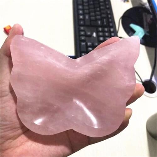 High Quality Semi Precious Stones Carved Natural Butterfly Shaped Pink Rose Quartz Crystal Bowls For Home Decoratio