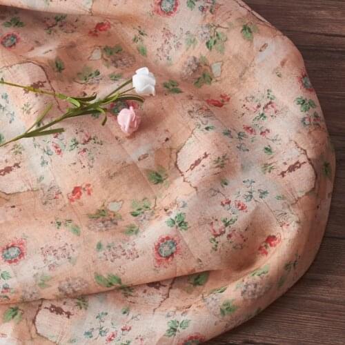High Quality Natural Ramie patchwork Soft pink floret printing fabric High-end thin summer dresses clothe tissu