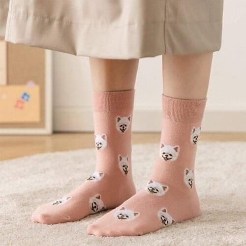 Funny Cotton Socks Women Tube Funny Sock Tide Cotton Harajuku Kawaii Puppy Long Socks Fashion Mori Girl for Autumn Dog Pattern