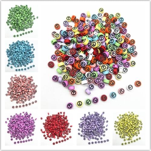 100pcs 7x4mm Oval Shape Peace Symbol Acrylic Loose Spacer Beads for Jewelry Making DIY Handmade Bracelet Accessories