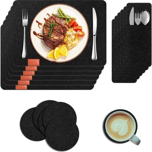 18Pcs Felt Dining Table Mat Set 40x30CM Washable Non-slip Placemat Coaster Cutlery Storage Bag Home Decor Wedding camino de mesa
