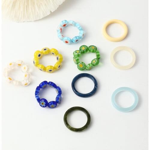 2pcs/set New Transparent Resin Acrylic Colourful Flower Ring Finger Jewelry Set 2021 Korean Style Summer Travel Jewelry
